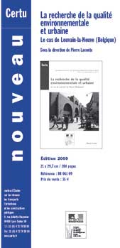 Brochure pour commander l'ouvrage "La recherche de la qualité environnementale et urbaine. Le cas de Louvain-la-Neuve", aux éditions du CERTU